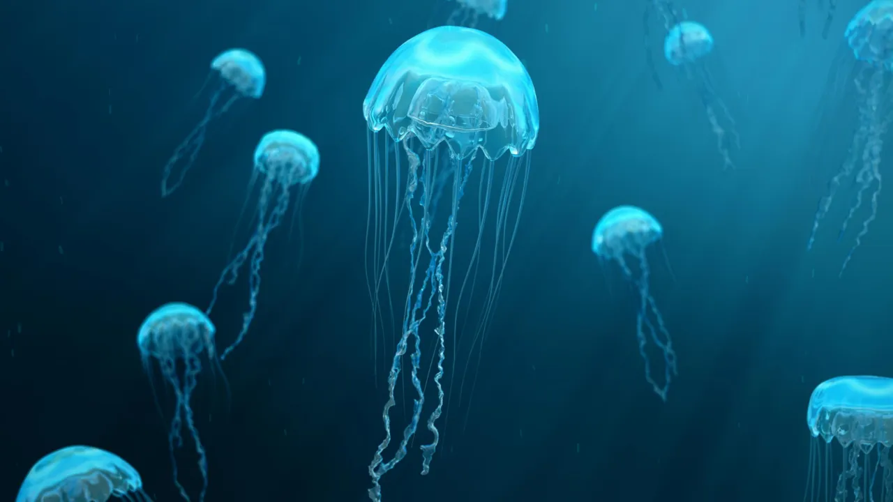 Kwallen zwemmend in de zee