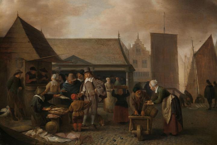 De vismarkt, Hendrick Martensz. Sorgh, 1650 - 1670