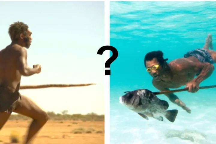 rennende en zwemmende mens