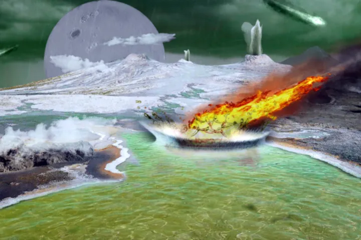 An artist’s vision of the Hadean era, the geochemical scenario of the origin of life that PROTOS will study / Artist: Lucas Chacón, CSIC