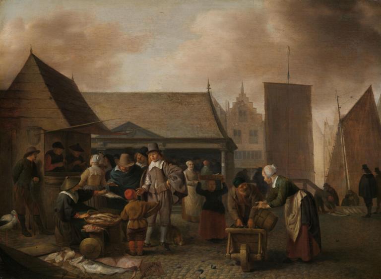 De vismarkt, Hendrick Martensz. Sorgh, 1650 - 1670