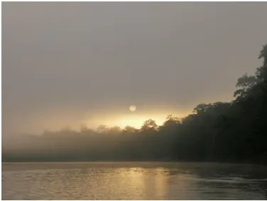 Een nieuwe dag op de Kinabatangan rivier. Foto: Thomas Komin.