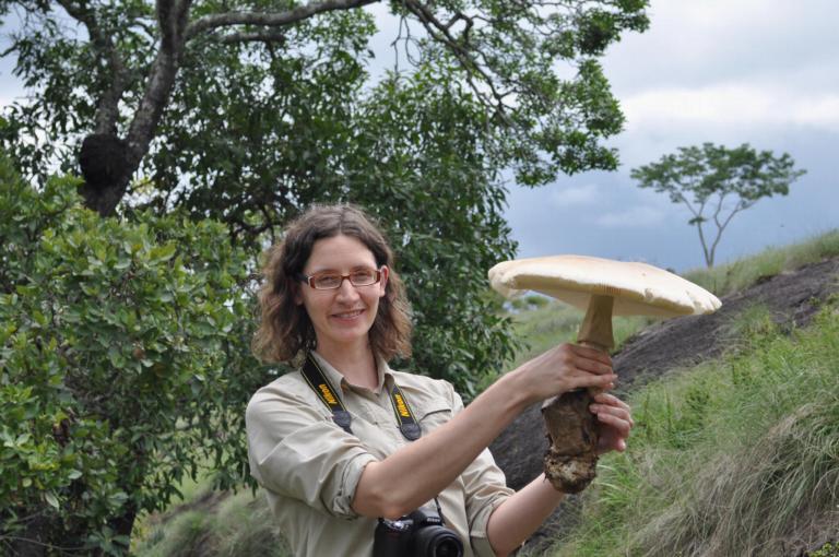 Jorinde Nuytinck showing off a big mushroom