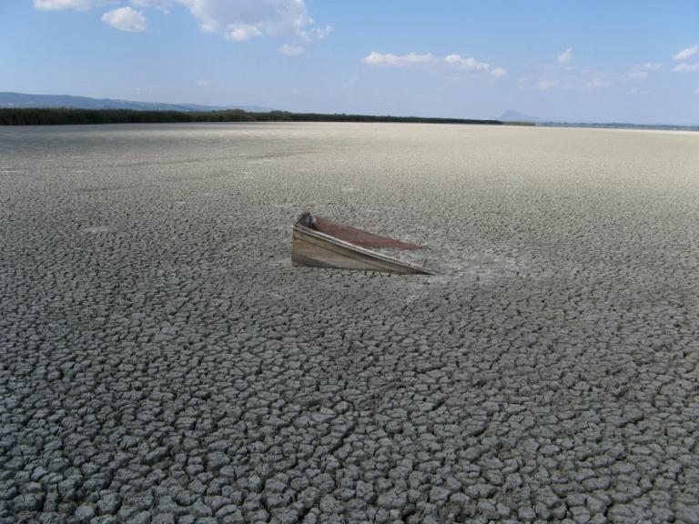 Het Volvi-meer (Griekenland) droogt op als gevolg van overmatige irrigatie voor landbouw in combinatie met klimaatverandering. Hiermee verdwijnt een zoetwater ecosysteem met haar soorten door menselijk handelen.