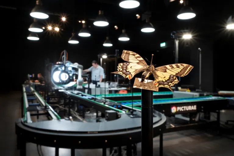 De insectenscanner in een machine van vele vierkante meters groot met veel lopende banden eraan