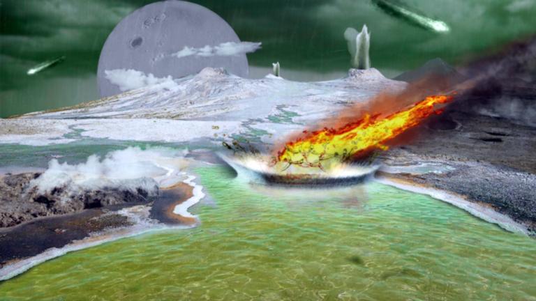 An artist’s vision of the Hadean era, the geochemical scenario of the origin of life that PROTOS will study / Artist: Lucas Chacón, CSIC